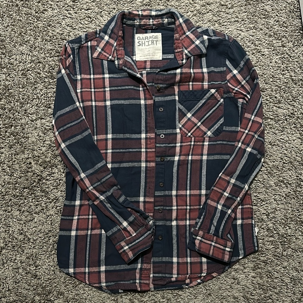 Navy Blue & Pink/Red Flannel Size S.
